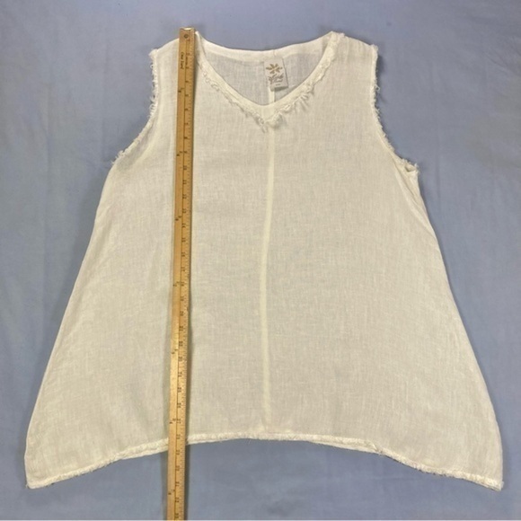 Match Point Womens Size Medium White Linen Frayed Seams Sleeveless Shirt Dress - Picture 8 of 8